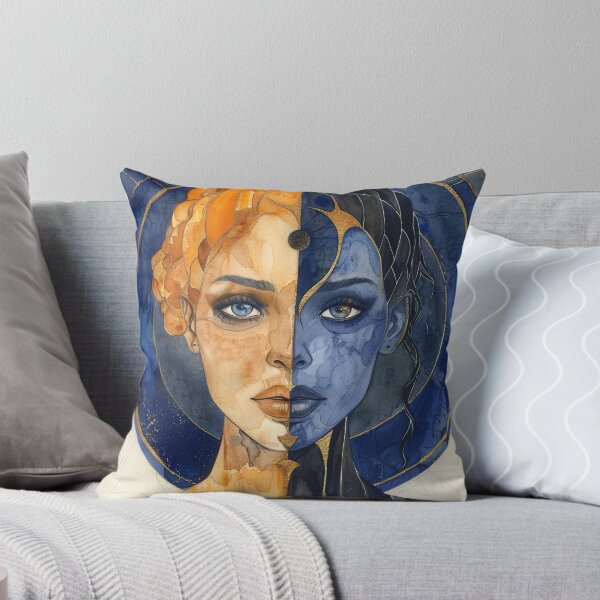 Item preview, Split Face Woman Portrait in Gold and Blue designed and sold by DeePat77.