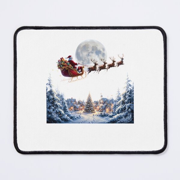 Item preview, Magical Santa Sleigh Reindeer Full Moon Snowy Village Christmas designed and sold by DYAFLK.