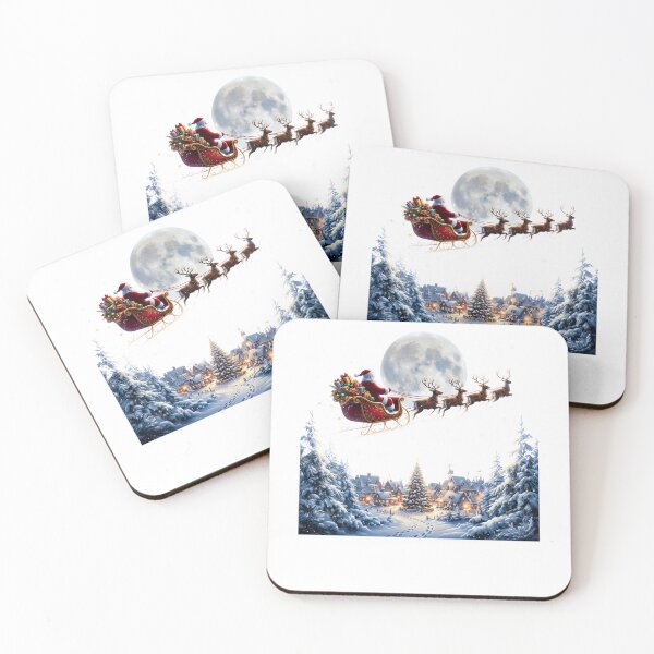 Item preview, Magical Santa Sleigh Reindeer Full Moon Snowy Village Christmas designed and sold by DYAFLK.
