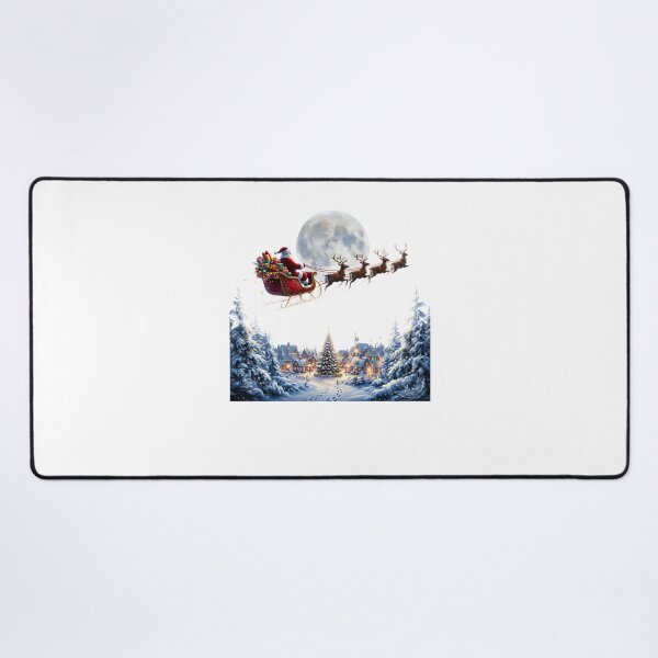 Item preview, Magical Santa Sleigh Reindeer Full Moon Snowy Village Christmas designed and sold by DYAFLK.