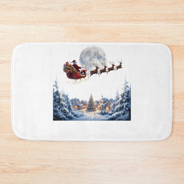 Item preview, Magical Santa Sleigh Reindeer Full Moon Snowy Village Christmas designed and sold by DYAFLK.