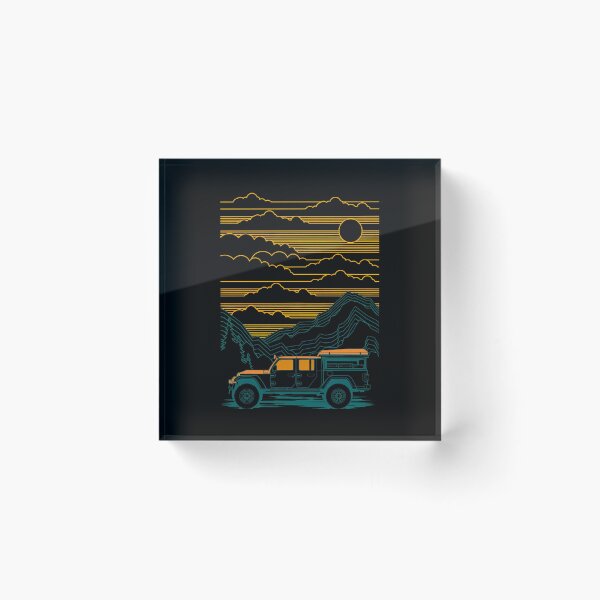 Item preview, Retro Offroad Vehicle Mountain Sunset Line Art Design designed and sold by helencacu.