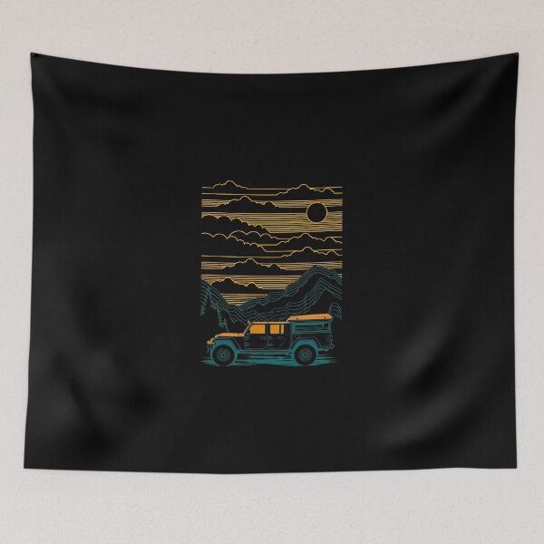 Item preview, Retro Offroad Vehicle Mountain Sunset Line Art Design designed and sold by helencacu.