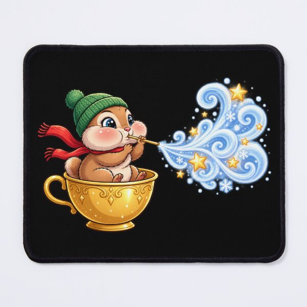 Item preview, Cute Christmas Mouse in Golden Teacup | Kawaii Winter Magic Mouse designed and sold by MrDev.
