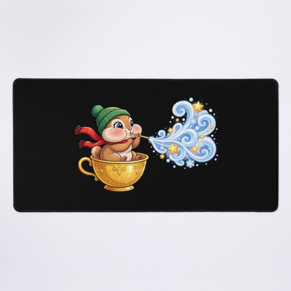 Item preview, Cute Christmas Mouse in Golden Teacup | Kawaii Winter Magic Mouse designed and sold by MrDev.