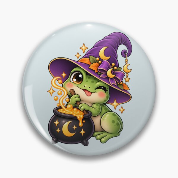 Item preview, Cute Witch Frog – Kawaii Halloween Frog with Cauldron designed and sold by HO•Designs.