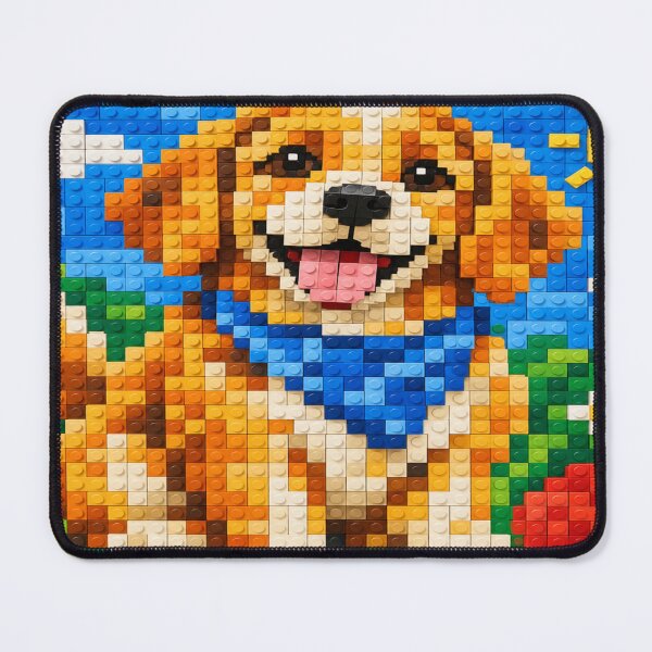 Item preview, Colorful Golden Retriever Dog Made of Building Blocks – Cute Animal Pixel Art designed and sold by WildWhimsy Art.