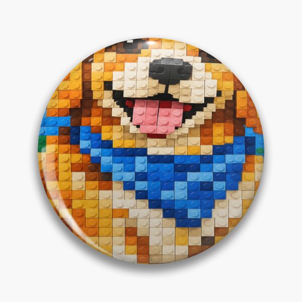 Item preview, Colorful Golden Retriever Dog Made of Building Blocks – Cute Animal Pixel Art designed and sold by WildWhimsy Art.