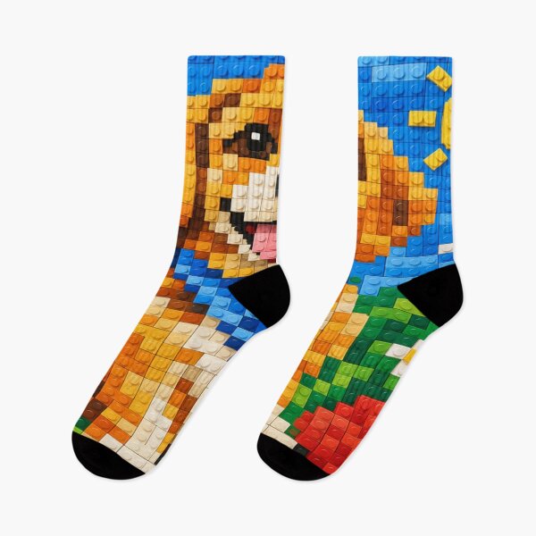 Item preview, Colorful Golden Retriever Dog Made of Building Blocks – Cute Animal Pixel Art designed and sold by WildWhimsy Art.