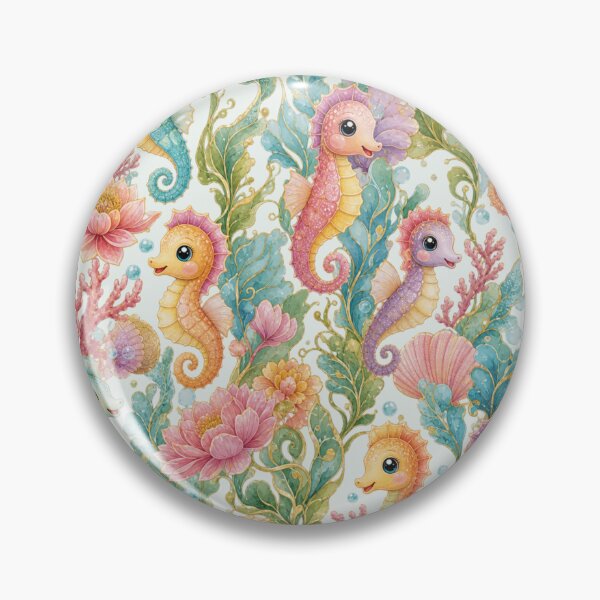 Item preview, Vintage Seahorse Floral Coastal Pattern designed and sold by Rosie's Wildflower Boutique.