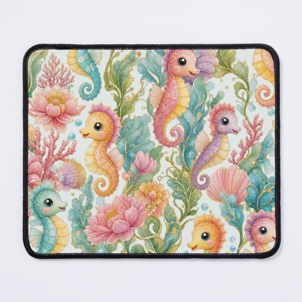 Item preview, Vintage Seahorse Floral Coastal Pattern designed and sold by Rosie's Wildflower Boutique.