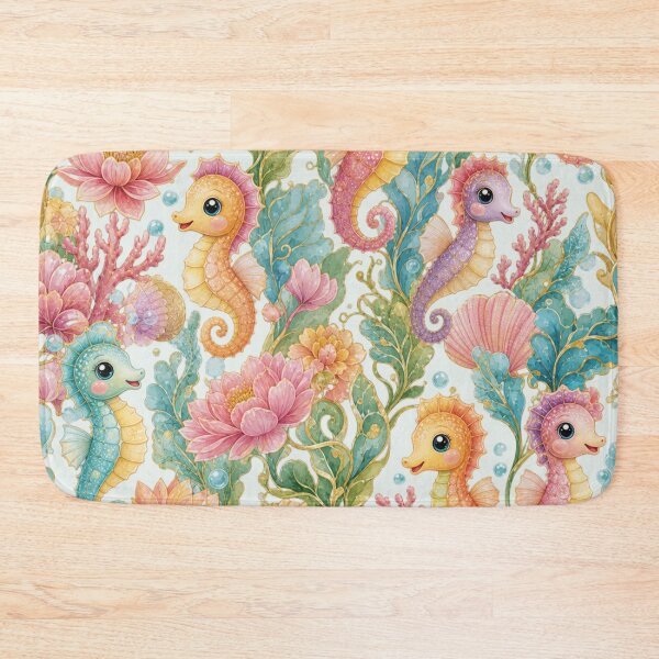 Item preview, Vintage Seahorse Floral Coastal Pattern designed and sold by Rosie's Wildflower Boutique.