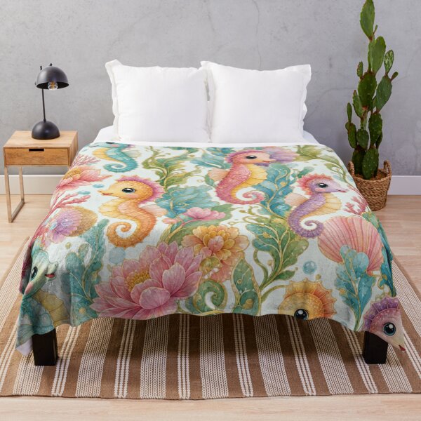 Item preview, Vintage Seahorse Floral Coastal Pattern designed and sold by Rosie's Wildflower Boutique.