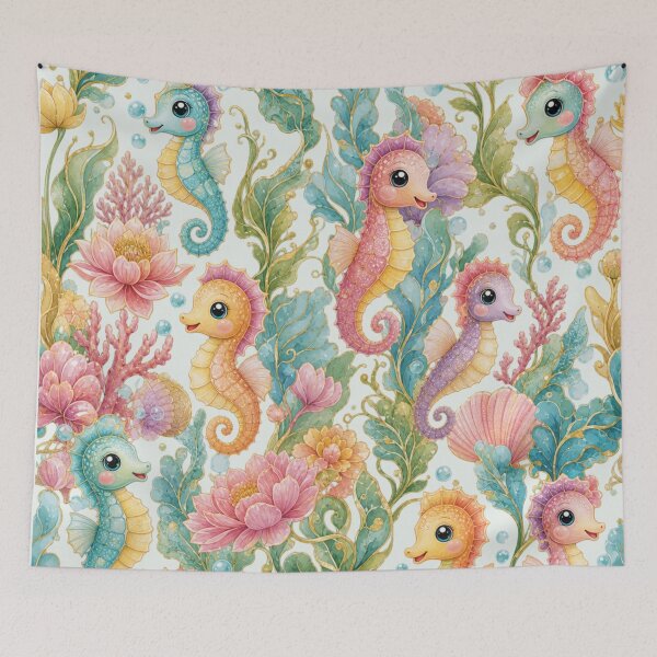 Item preview, Vintage Seahorse Floral Coastal Pattern designed and sold by Rosie's Wildflower Boutique.