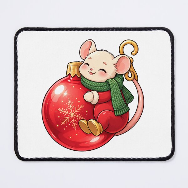 Item preview, Cute Christmas Mouse Ornament | Kawaii Holiday Mouse with Red Bauble designed and sold by MrDev.