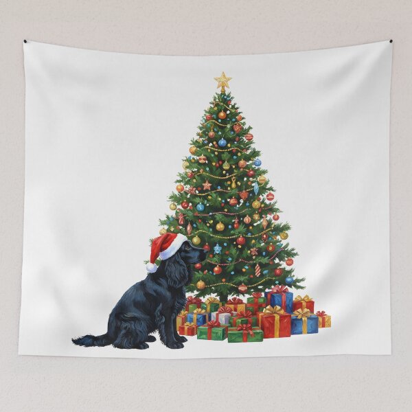Item preview, Elegant Black Cocker Spaniel Christmas Oil Painting | Holiday Dog and Tree Art designed and sold by VibranPalette.