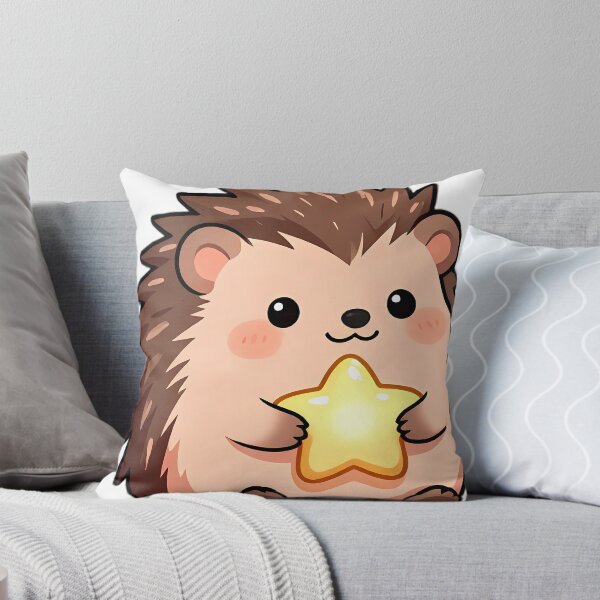 Item preview, Cute Baby Hedgehog Hugging Star Cushion designed and sold by pumsquare.