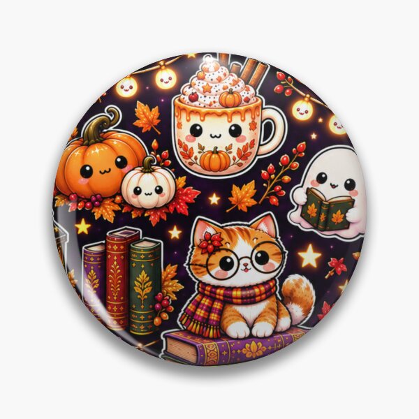 Item preview, Kawaii Halloween Reading Pattern – Cute Cat, Ghosts, Pumpkins, Books, Lanterns & Cozy Autumn Drinks designed and sold by ALH Apparel.