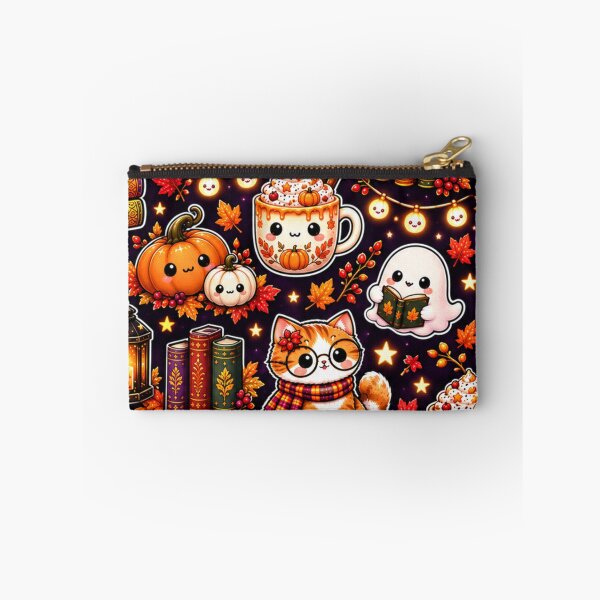 Item preview, Kawaii Halloween Reading Pattern – Cute Cat, Ghosts, Pumpkins, Books, Lanterns & Cozy Autumn Drinks designed and sold by ALH Apparel.