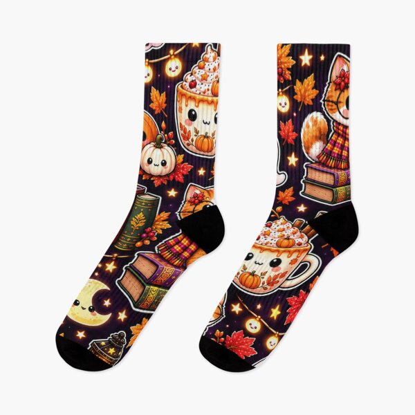 Item preview, Kawaii Halloween Reading Pattern – Cute Cat, Ghosts, Pumpkins, Books, Lanterns & Cozy Autumn Drinks designed and sold by ALH Apparel.