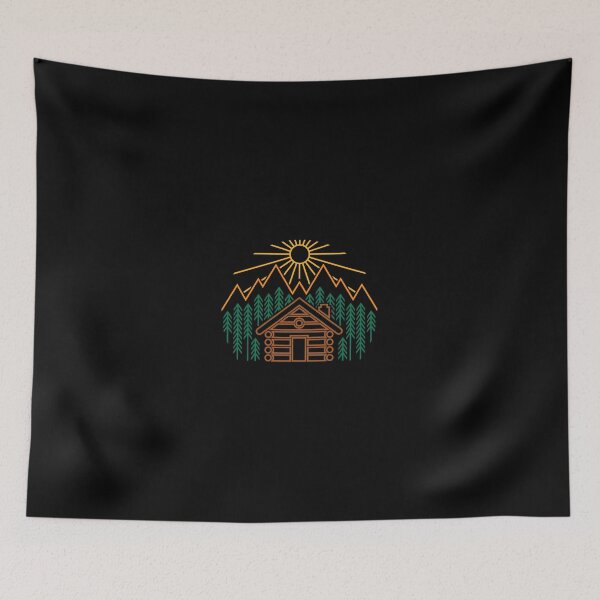 Item preview, Rustic Cabin Mountain Nature Line Art designed and sold by lamercarv.