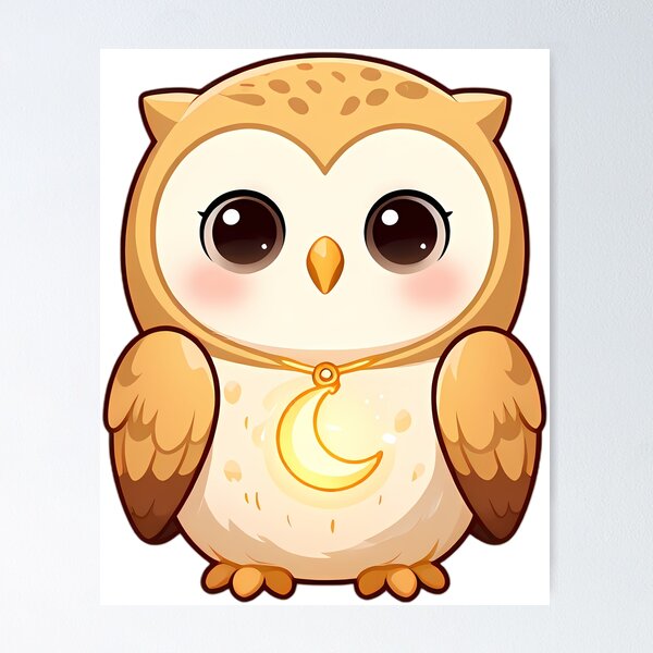 Item preview, Cute Barn Owl Holding Golden Crescent Moon designed and sold by pumsquare.