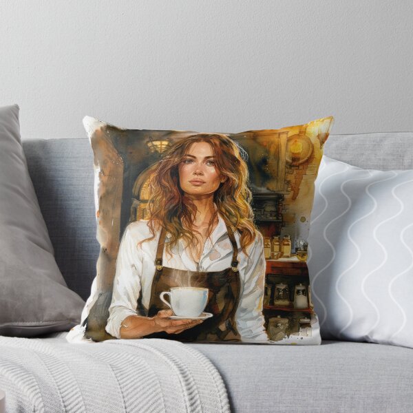 Item preview, Woman Barista Holding Coffee Watercolor Portrait designed and sold by DeePat77.