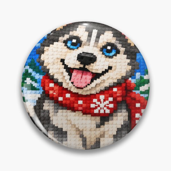 Item preview, Cute Husky Dog in a Winter Wonderland – Colorful Building Block Mosaic Art designed and sold by WildWhimsy Art.