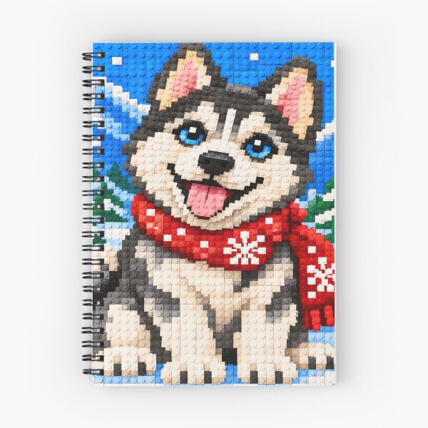Item preview, Cute Husky Dog in a Winter Wonderland – Colorful Building Block Mosaic Art designed and sold by WildWhimsy Art.