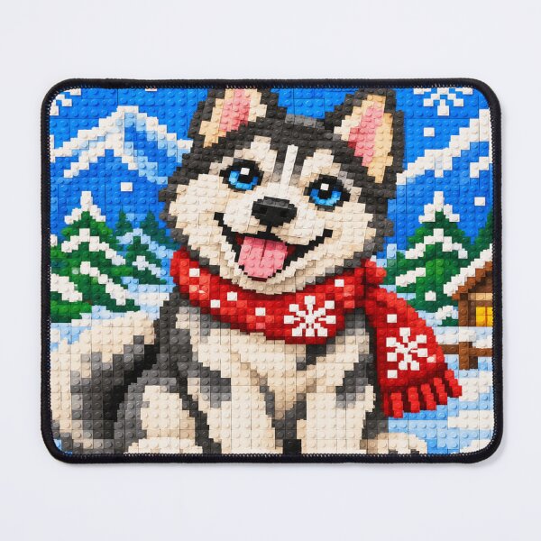 Item preview, Cute Husky Dog in a Winter Wonderland – Colorful Building Block Mosaic Art designed and sold by WildWhimsy Art.