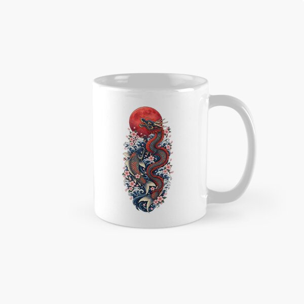 Item preview, Japanese Dragon and Koi Fish Under Red Moon | Japanese Wave Sakura Tattoo Art designed and sold by MrDev.