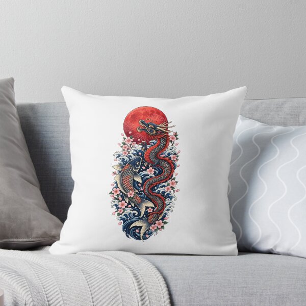 Item preview, Japanese Dragon and Koi Fish Under Red Moon | Japanese Wave Sakura Tattoo Art designed and sold by MrDev.