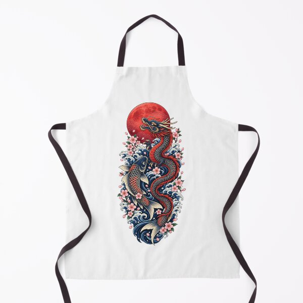 Item preview, Japanese Dragon and Koi Fish Under Red Moon | Japanese Wave Sakura Tattoo Art designed and sold by MrDev.