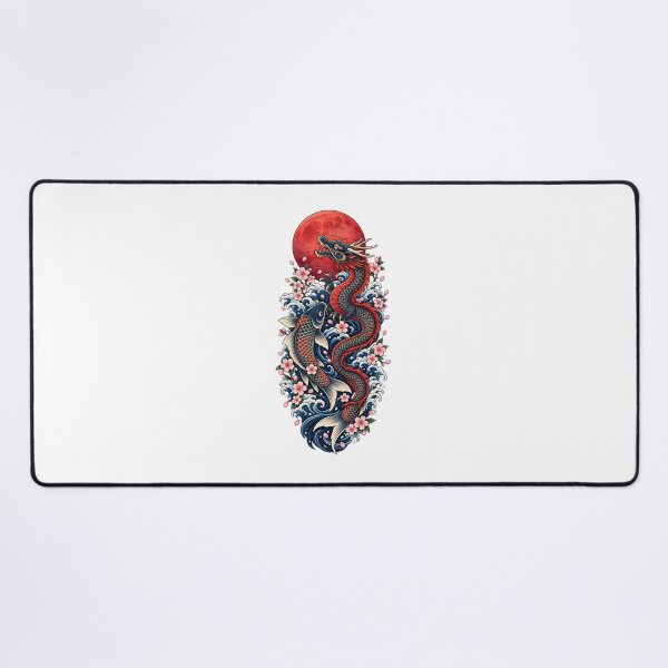 Item preview, Japanese Dragon and Koi Fish Under Red Moon | Japanese Wave Sakura Tattoo Art designed and sold by MrDev.
