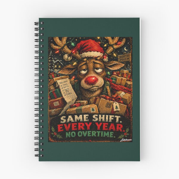 Item preview, Exhausted Reindeer Red Nose Christmas Packages Ironic Cartoon Art designed and sold by Artisticanvas.