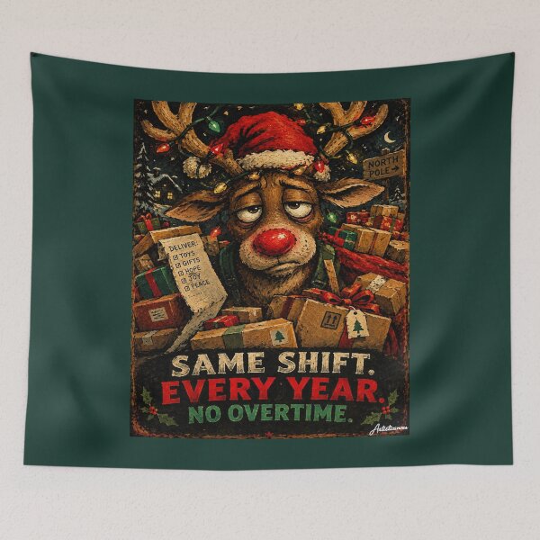 Item preview, Exhausted Reindeer Red Nose Christmas Packages Ironic Cartoon Art designed and sold by Artisticanvas.