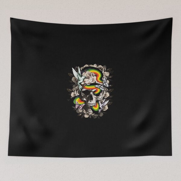 Item preview, Skull Rainbow Hummingbird Butterfly Floral Art designed and sold by fetzrolfs.