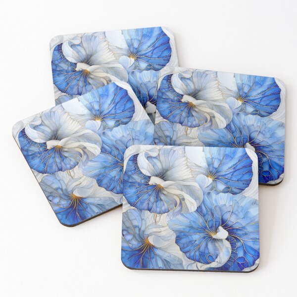 Item preview, Blue Floral Blooms with Gold Linework designed and sold by DeePat77.