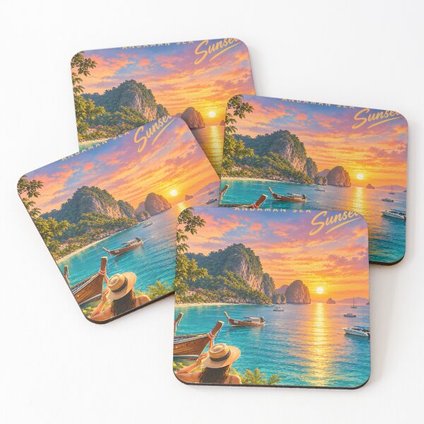 Item preview, Phuket Sunset – Andaman Sea, Thailand Vintage Travel Poster designed and sold by Spirit of Siam.