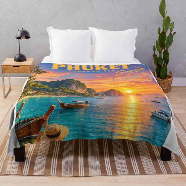 Artikelvorschau, Sonnenuntergang in Phuket – Vintage-Reiseposter aus der Andamanensee, Thailand entworfen und verkauft von Spirit of Siam.