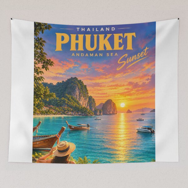 Item preview, Phuket Sunset – Andaman Sea, Thailand Vintage Travel Poster designed and sold by Spirit of Siam.