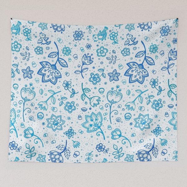 Item preview, Blue Folk Art Floral designed and sold by ShivCraftStudio.