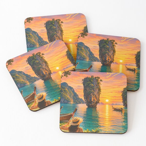 Item preview, Ko Tapu Sunset – Phang Nga Bay, Thailand Vintage Travel Poster designed and sold by Spirit of Siam.