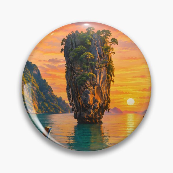 Item preview, Ko Tapu Sunset – Phang Nga Bay, Thailand Vintage Travel Poster designed and sold by Spirit of Siam.