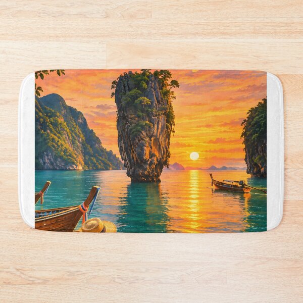 Item preview, Ko Tapu Sunset – Phang Nga Bay, Thailand Vintage Travel Poster designed and sold by Spirit of Siam.