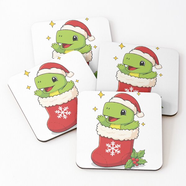 Item preview, Cute baby dinosaur inside red Christmas stocking cartoon illustration designed and sold by merona-design.