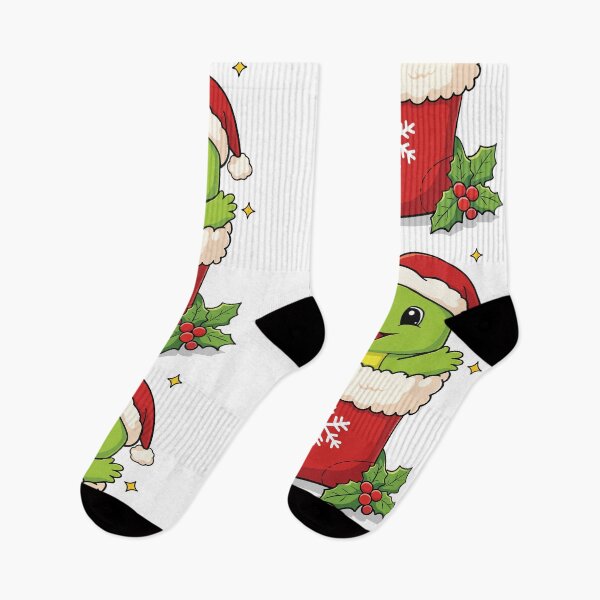 Item preview, Cute baby dinosaur inside red Christmas stocking cartoon illustration	 designed and sold by merona-design.
