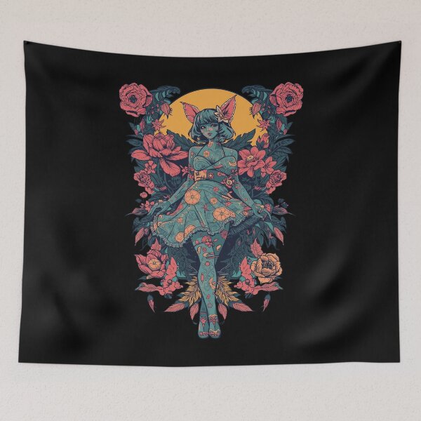 Item preview, Mystic Floral Neko: Dark Botanical Anime Art designed and sold by  Mythical Entanglement.