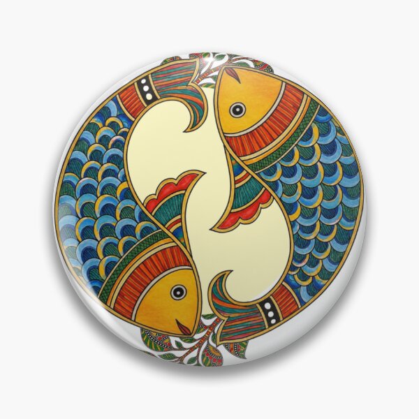 Item preview, Madhubani Twin Fish circular motif | Indian art designed and sold by Sakshiartwork.