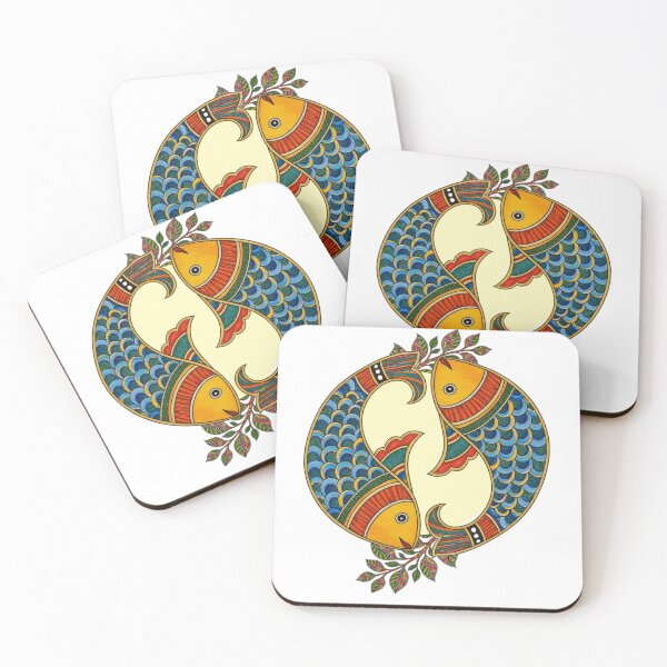 Item preview, Madhubani Twin Fish circular motif | Indian art designed and sold by Sakshiartwork.